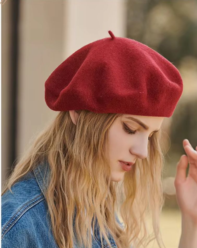 béret laine rouge tendance