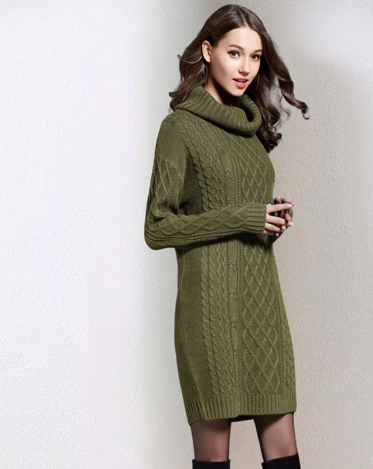 robe pull en laine douce verte