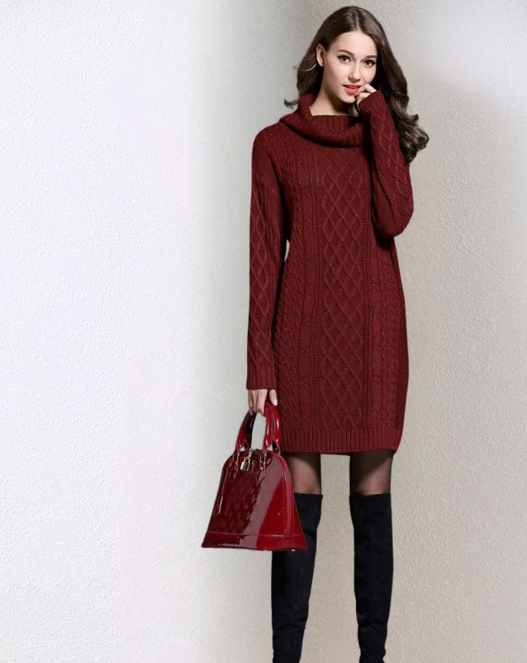 Robe Pull Rouge Bordeaux Confortable