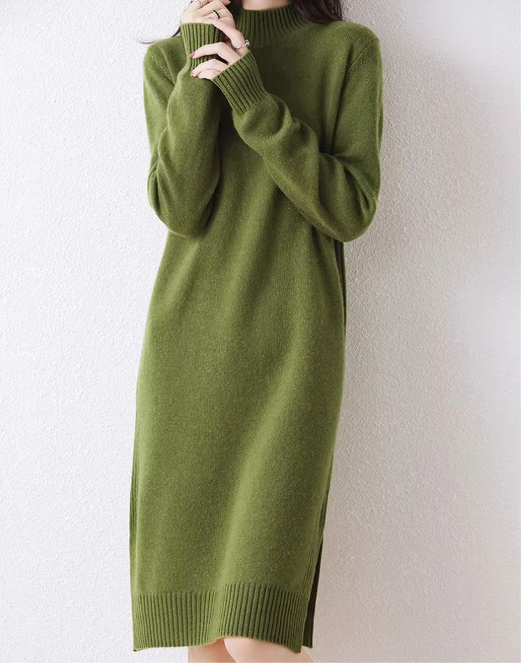 robe verte en tricot mérinos