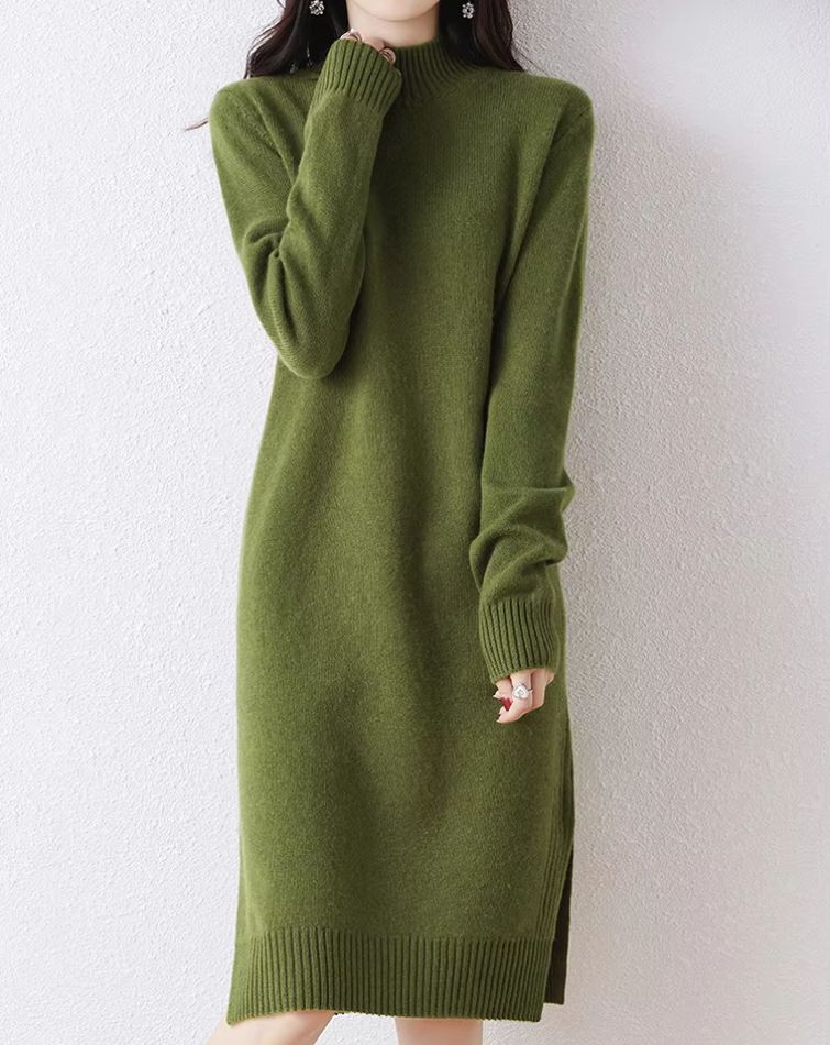 robe en laine mérinos coloris vert